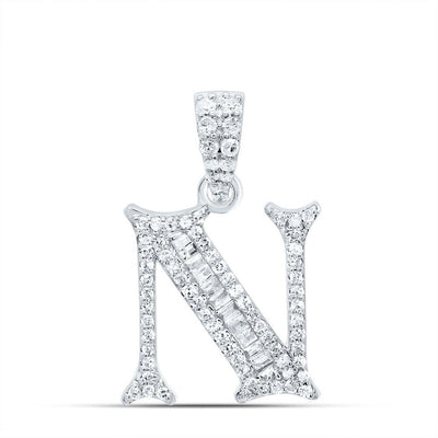 10k White Gold 1.66g 0.26CTW Natural Diamond Initial "N" Pendant Baguette Charm - Elite Jewelers - Charms & Pendants