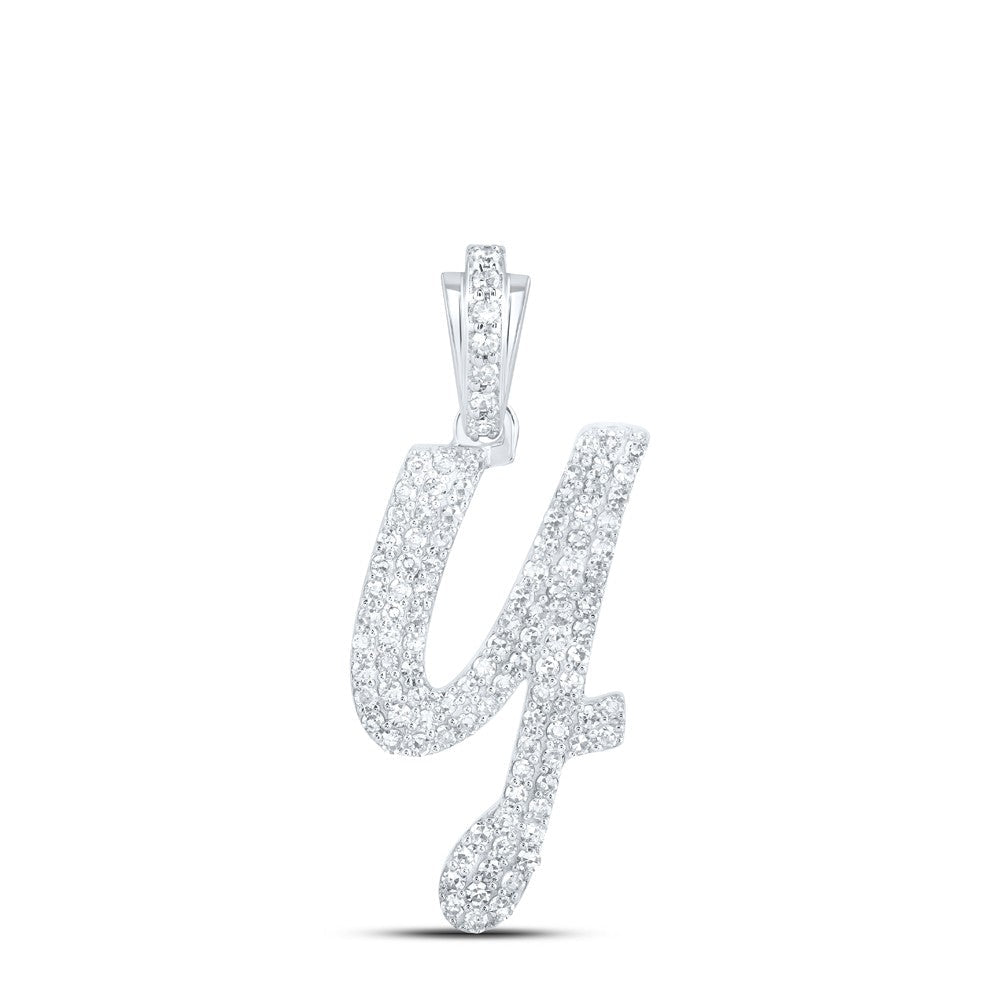 10k White Gold 1.67g 0.48CTW Natural Diamond Initial "Y" Pendant Alphabet Charm - Elite Jewelers - Charms & Pendants