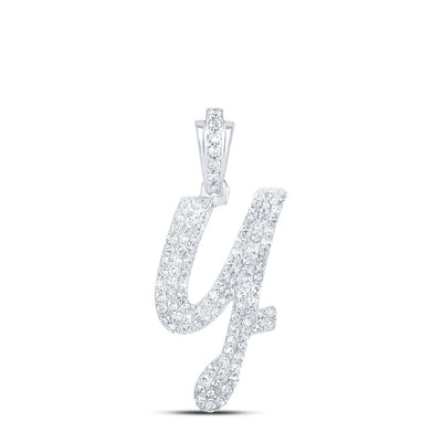 10k White Gold 1.67g 0.48CTW Natural Diamond Initial "Y" Pendant Alphabet Charm - Elite Jewelers - Charms & Pendants