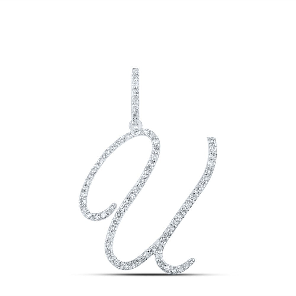10k White Gold 1.67g 0.55CTW Natural Diamond Initial "U" Pendant Alphabet Charm - Elite Jewelers - Charms & Pendants