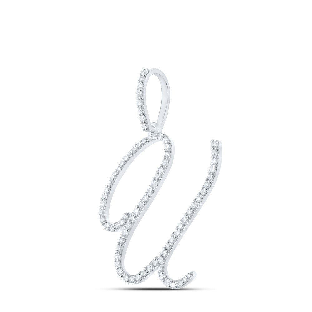 10k White Gold 1.67g 0.55CTW Natural Diamond Initial "U" Pendant Alphabet Charm - Elite Jewelers - Charms & Pendants