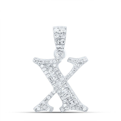 10k White Gold 1.69g 0.28CTW Natural Diamond Initial "X" Baguette Pendant Charm - Elite Jewelers - Charms & Pendants