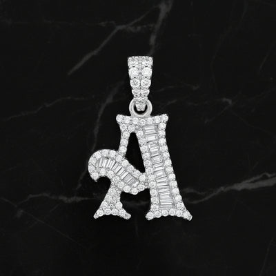 10k White Gold 1.69g 0.3CTW Natural Diamond Initial "A" Baguette Pendant Charm - Elite Jewelers - Charms & Pendants