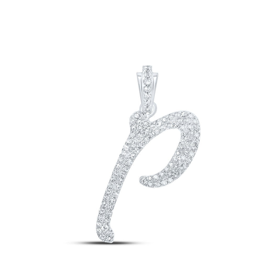10k White Gold 1.6g 0.42CTW Natural Diamond Initial "P" Pendant Alphabet Charm - Elite Jewelers - Charms & Pendants