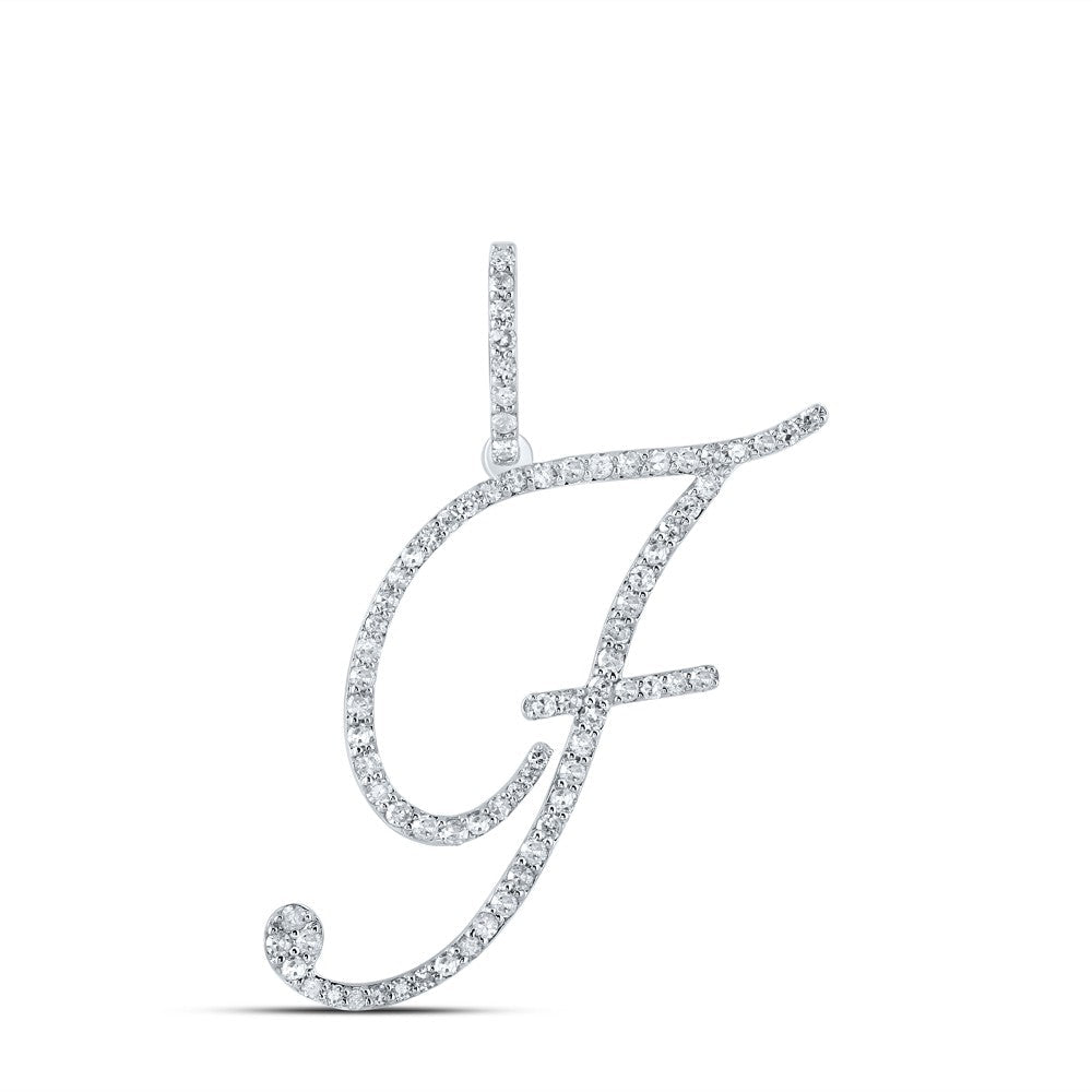 10k White Gold 1.72g 0.54CTW Natural Diamond Initial "F" Pendant Alphabet Charm - Elite Jewelers - Charms & Pendants