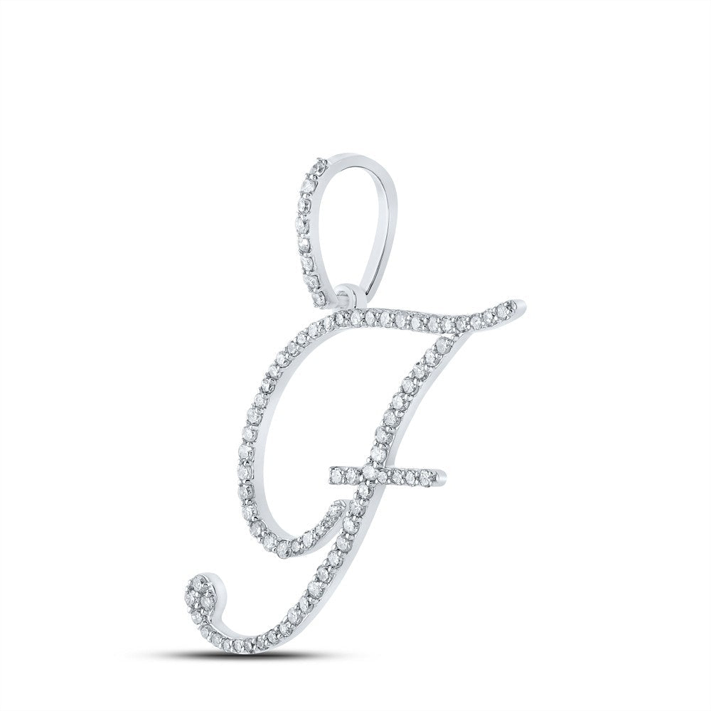 10k White Gold 1.72g 0.54CTW Natural Diamond Initial "F" Pendant Alphabet Charm - Elite Jewelers - Charms & Pendants