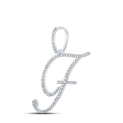 10k White Gold 1.72g 0.54CTW Natural Diamond Initial "F" Pendant Alphabet Charm - Elite Jewelers - Charms & Pendants