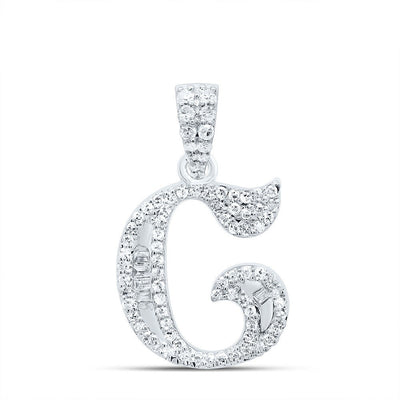 10k White Gold 1.75g 0.25CTW Natural Diamond Initial "C" Pendant Baguette Charm - Elite Jewelers - Charms & Pendants