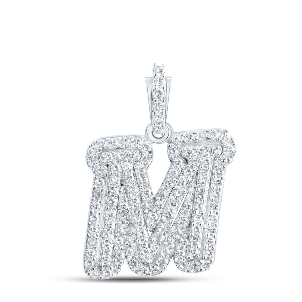 10k White Gold 1.75gms 0.27CTW Natural Diamond Initial "M" Letter Pendant Charm - Elite Jewelers - Charms & Pendants