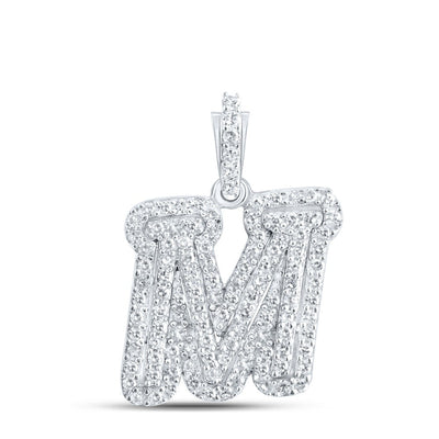 10k White Gold 1.75gms 0.27CTW Natural Diamond Initial "M" Letter Pendant Charm - Elite Jewelers - Charms & Pendants