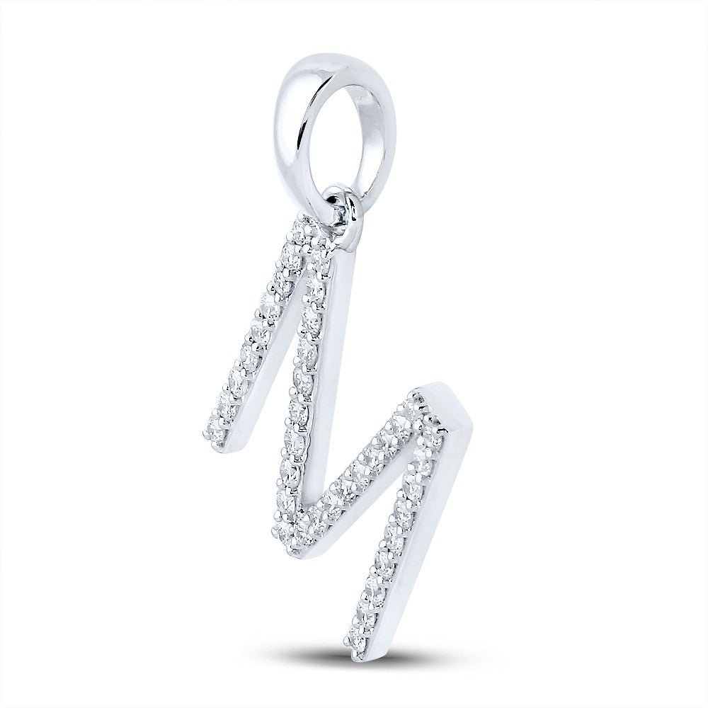 10k White Gold 1.77g 0.28CTW Natural Diamond Initial "M" Pendant Alphabet Charm - Elite Jewelers - Charms & Pendants