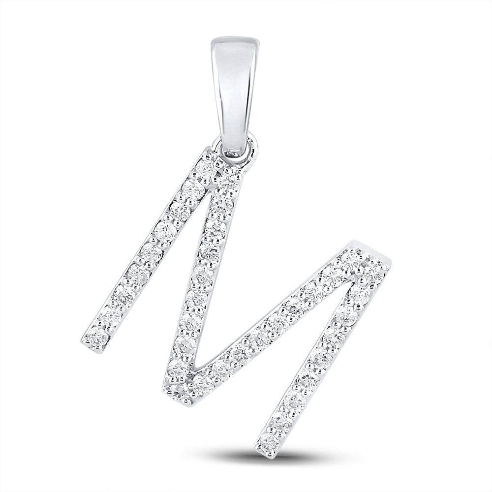 10k White Gold 1.77g 0.28CTW Natural Diamond Initial "M" Pendant Alphabet Charm - Elite Jewelers - Charms & Pendants