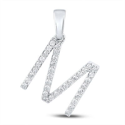 10k White Gold 1.77g 0.28CTW Natural Diamond Initial "M" Pendant Alphabet Charm - Elite Jewelers - Charms & Pendants