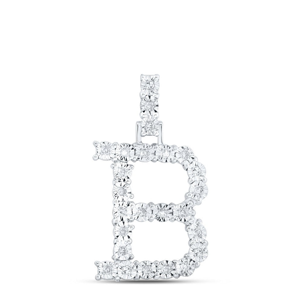 10k White Gold 1.77gms 0.14CTW Natural Diamond Initial "B" Letter Pendant Charm - Elite Jewelers - Charms & Pendants