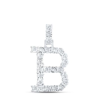 10k White Gold 1.77gms 0.14CTW Natural Diamond Initial "B" Letter Pendant Charm - Elite Jewelers - Charms & Pendants