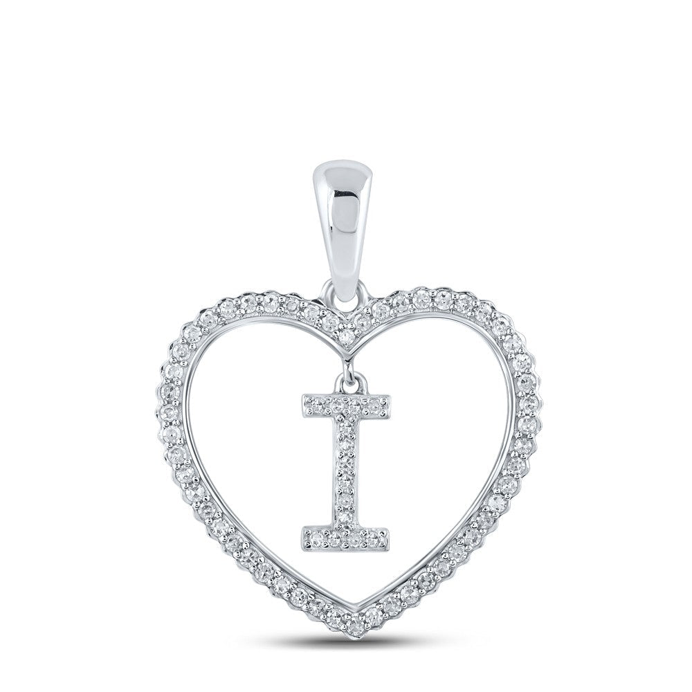 10k White Gold 1.79g 0.24CTW Natural Diamond Initial "I" Pendant Heart Charm - Elite Jewelers - Charms & Pendants