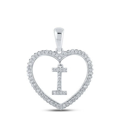 10k White Gold 1.79g 0.24CTW Natural Diamond Initial "I" Pendant Heart Charm - Elite Jewelers - Charms & Pendants