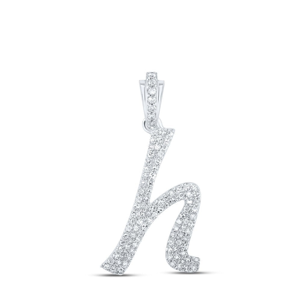 10k White Gold 1.7g 0.43CTW Natural Diamond Initial "H" Pendant Alphabet Charm - Elite Jewelers - Charms & Pendants