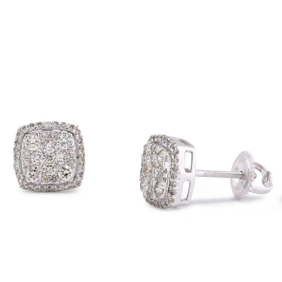 10K White Gold 1.80CT Natural Diamond 7 Diamond Flower Side Diamond Men Women Earrings - Elite Jewelers-Earrings