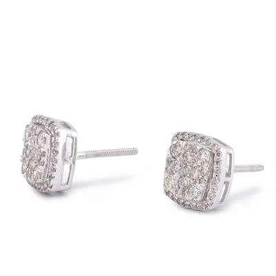 10K White Gold 1.80CT Natural Diamond 7 Diamond Flower Side Diamond Men Women Earrings - Elite Jewelers-Earrings