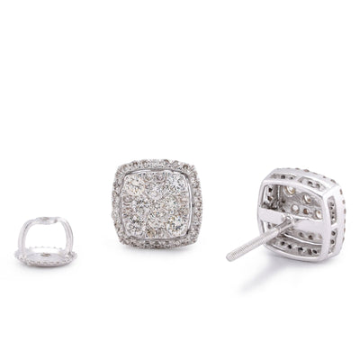 10K White Gold 1.80CT Natural Diamond 7 Diamond Flower Side Diamond Men Women Earrings - Elite Jewelers-Earrings