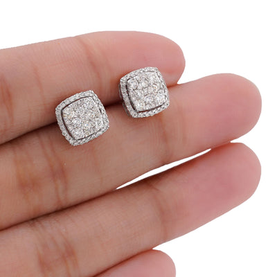10K White Gold 1.80CT Natural Diamond 7 Diamond Flower Side Diamond Men Women Earrings - Elite Jewelers-Earrings