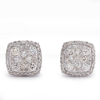10K White Gold 1.80CT Natural Diamond 7 Diamond Flower Side Diamond Men Women Earrings - Elite Jewelers-Earrings