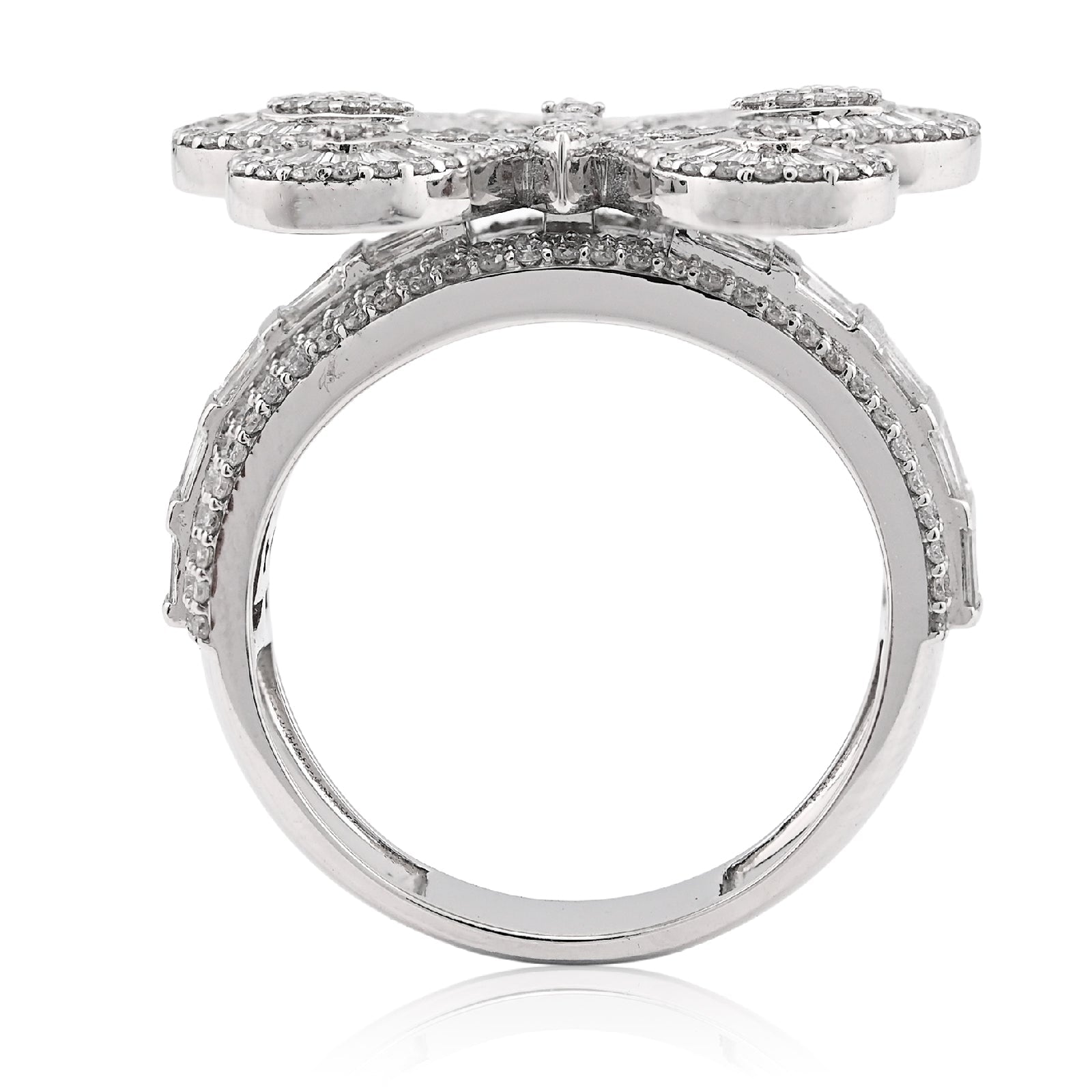 10K White Gold 1.80CT Natural Dimaond Round/Baguette Butterfly Women Band 8.2g Ring - Elite Jewelers - Rings