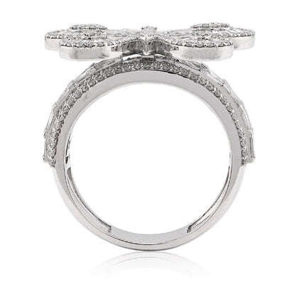 10K White Gold 1.80CT Natural Dimaond Round/Baguette Butterfly Women Band 8.2g Ring - Elite Jewelers - Rings