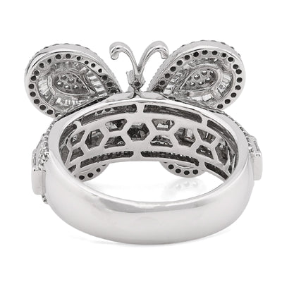 10K White Gold 1.80CT Natural Dimaond Round/Baguette Butterfly Women Band 8.2g Ring - Elite Jewelers - Rings