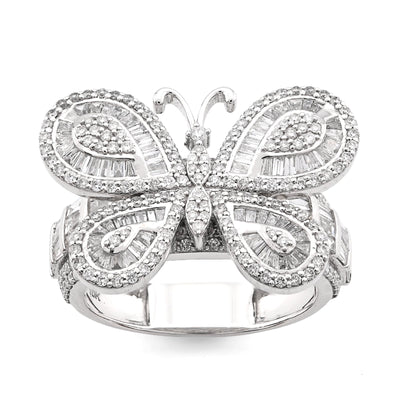 10K White Gold 1.80CT Natural Dimaond Round/Baguette Butterfly Women Band 8.2g Ring - Elite Jewelers - Rings