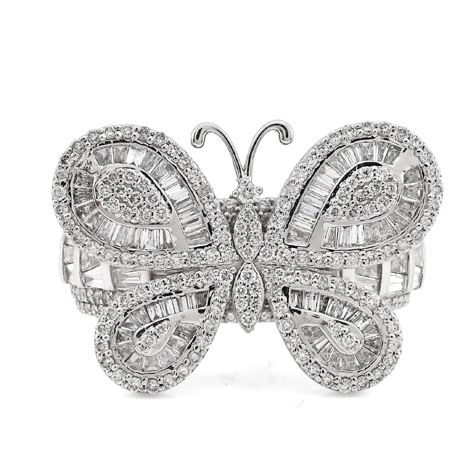 10K White Gold 1.80CT Natural Dimaond Round/Baguette Butterfly Women Band 8.2g Ring - Elite Jewelers - Rings