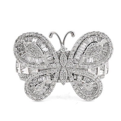 10K White Gold 1.80CT Natural Dimaond Round/Baguette Butterfly Women Band 8.2g Ring - Elite Jewelers - Rings