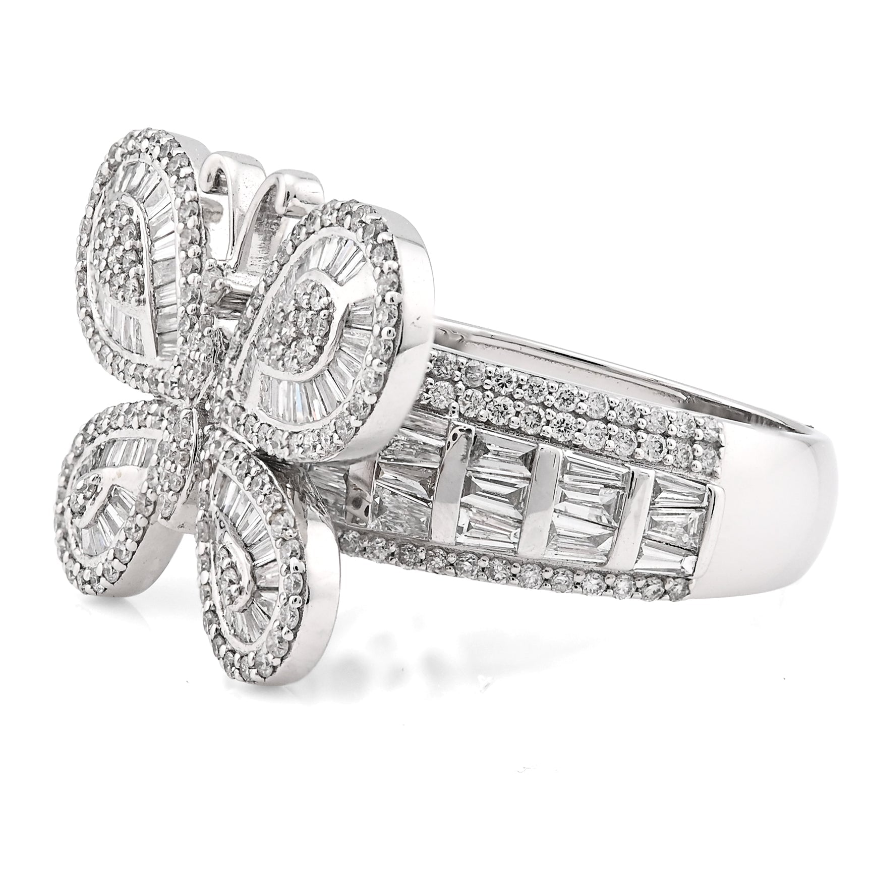 10K White Gold 1.80CT Natural Dimaond Round/Baguette Butterfly Women Band 8.2g Ring - Elite Jewelers - Rings