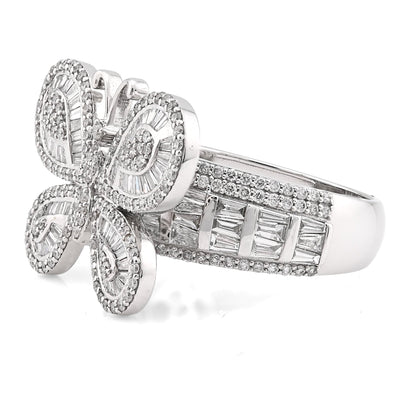 10K White Gold 1.80CT Natural Dimaond Round/Baguette Butterfly Women Band 8.2g Ring - Elite Jewelers - Rings
