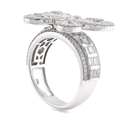 10K White Gold 1.80CT Natural Dimaond Round/Baguette Butterfly Women Band 8.2g Ring - Elite Jewelers - Rings