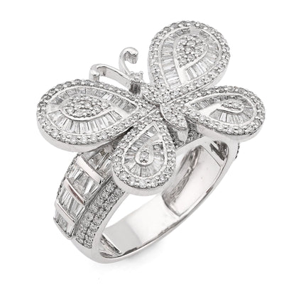 10K White Gold 1.80CT Natural Dimaond Round/Baguette Butterfly Women Band 8.2g Ring - Elite Jewelers - Rings