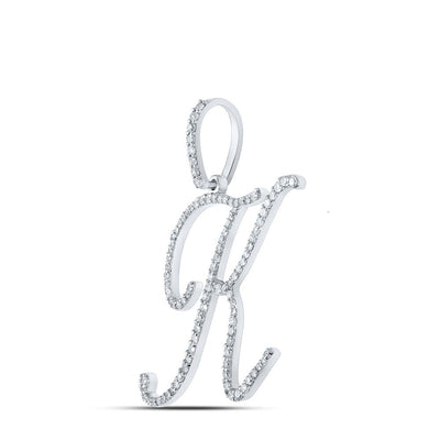 10k White Gold 1.81g 0.5CTW Natural Diamond Initial "K" Pendant Alphabet Charm - Elite Jewelers - Charms & Pendants
