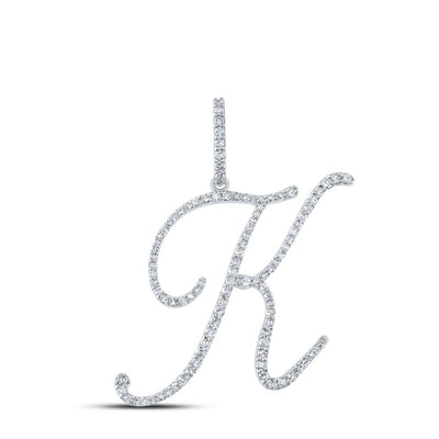 10k White Gold 1.81g 0.5CTW Natural Diamond Initial "K" Pendant Alphabet Charm - Elite Jewelers - Charms & Pendants