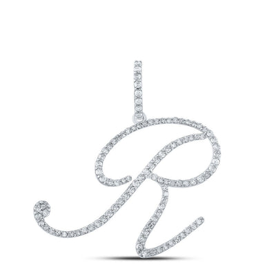 10k White Gold 1.81g 0.6CTW Natural Diamond Initial "R" Pendant Alphabet Charm - Elite Jewelers - Charms & Pendants