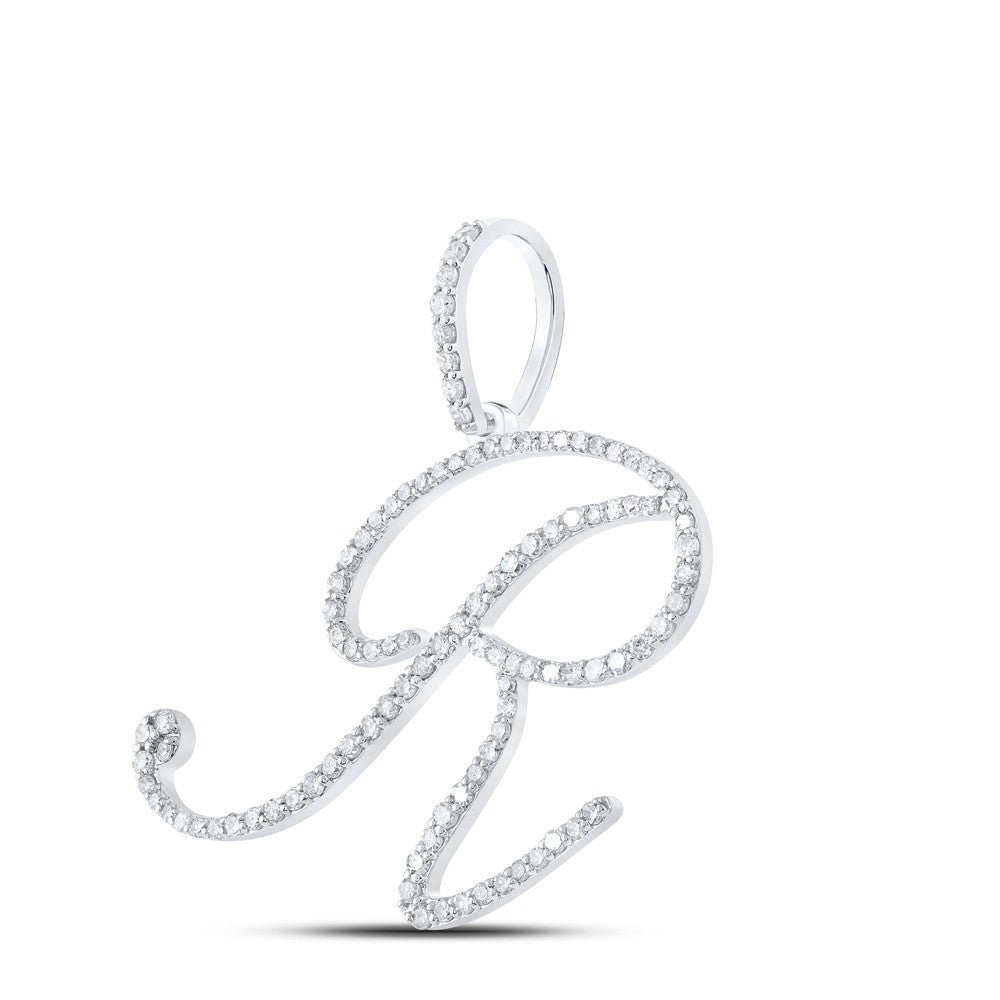 10k White Gold 1.81g 0.6CTW Natural Diamond Initial "R" Pendant Alphabet Charm - Elite Jewelers - Charms & Pendants