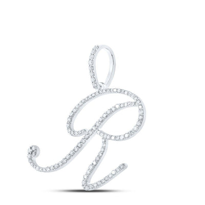 10k White Gold 1.81g 0.6CTW Natural Diamond Initial "R" Pendant Alphabet Charm - Elite Jewelers - Charms & Pendants