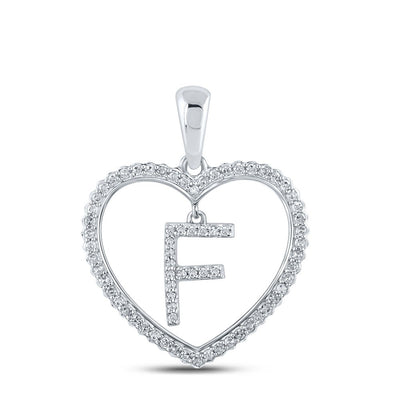 10k White Gold 1.83g 0.24CTW Natural Diamond Initial "F" Pendant Heart Charm - Elite Jewelers - Charms & Pendants