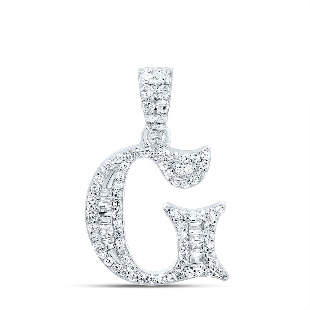 10k White Gold 1.85g 0.27CTW Natural Diamond Initial "G" Pendant Baguette Charm - Elite Jewelers - Charms & Pendants