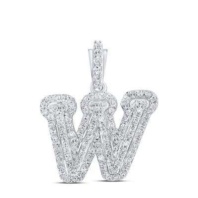 10k White Gold 1.85g 0.3CTW Natural Diamond Initial "W" Pendant Alphabet Charm - Elite Jewelers - Charms & Pendants