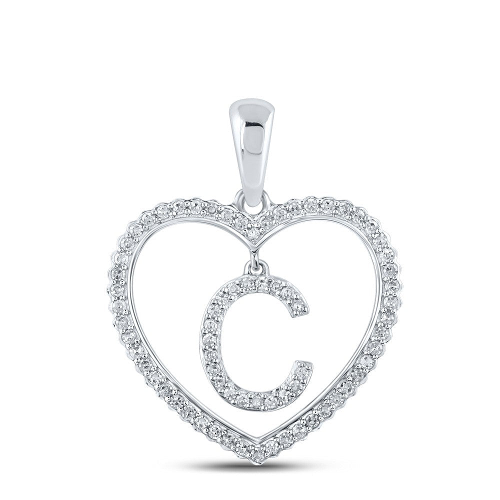 10k White Gold 1.86g 0.27CTW Natural Diamond Initial "C" Pendant Heart Charm - Elite Jewelers - Charms & Pendants