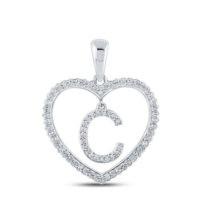 10k White Gold 1.86g 0.27CTW Natural Diamond Initial "C" Pendant Heart Charm - Elite Jewelers - Charms & Pendants