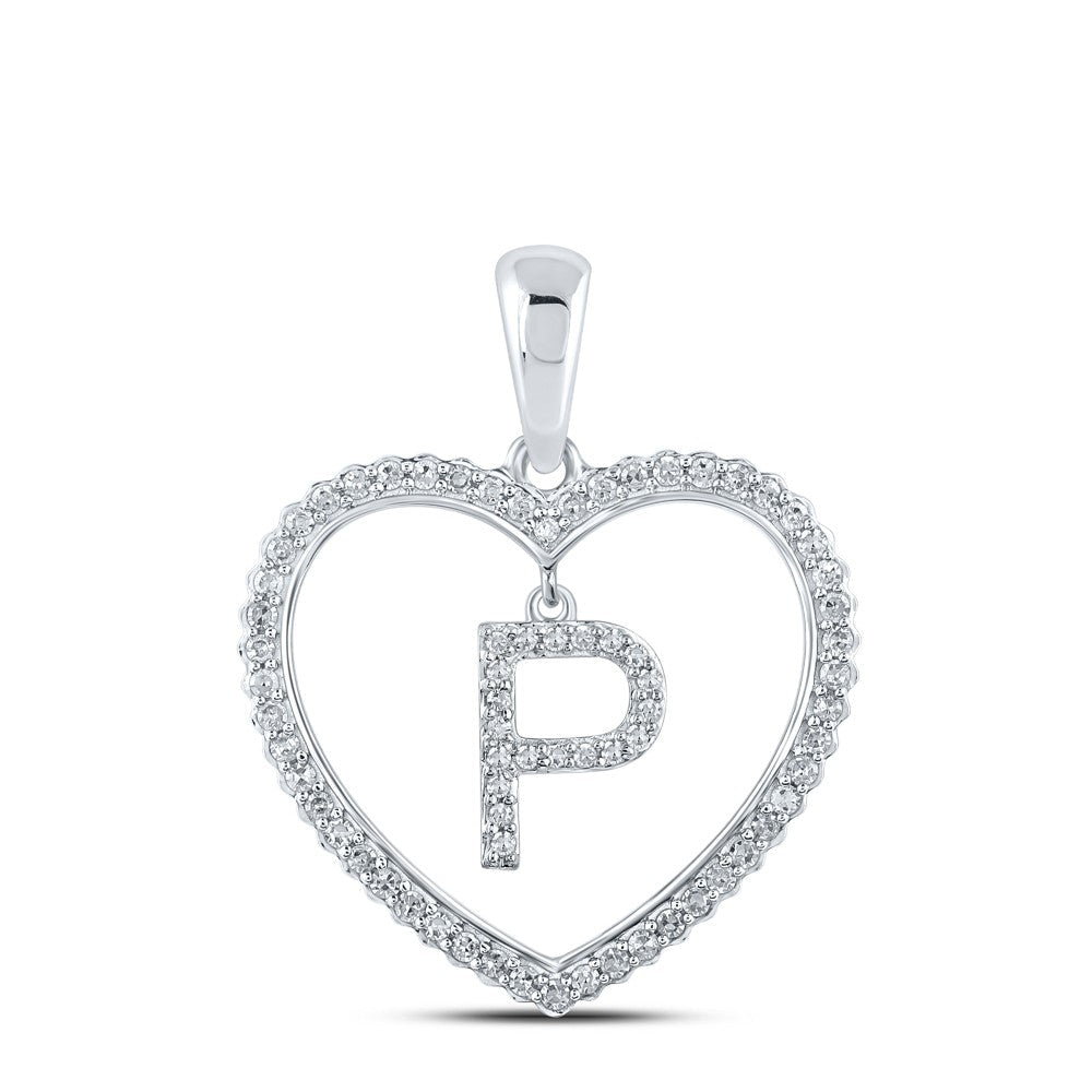 10k White Gold 1.88g 0.28CTW Natural Diamond Initial "P" Pendant Heart Charm - Elite Jewelers - Charms & Pendants