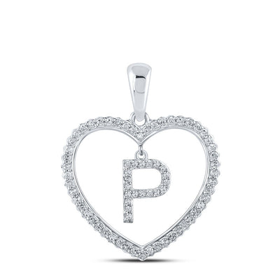 10k White Gold 1.88g 0.28CTW Natural Diamond Initial "P" Pendant Heart Charm - Elite Jewelers - Charms & Pendants