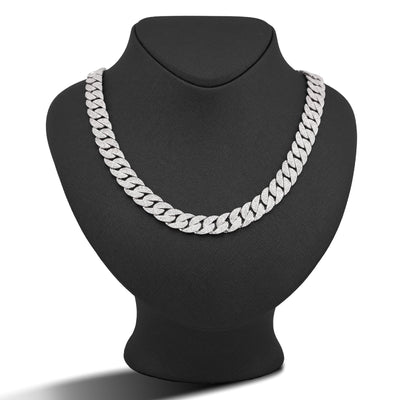 10K White Gold 18.9CT Natural Diamond Round Cuban Link 12MM Men's Chain 22" Necklace - Elite Jewelers-Necklaces